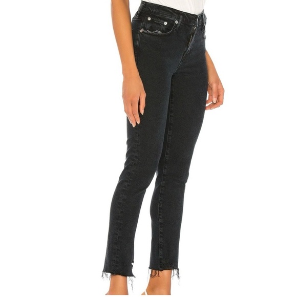 AGOLDE 30 Toni Mid Rise Straight Leg Jeans Feral Washed Black Raw Hem Distressed - Picture 2 of 9